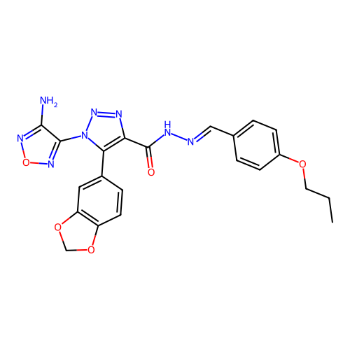 (E)-1-(4-amino-1,2,5-oxadiazol-3-yl)-5-(benzo[d][1,3]dioxol-5-yl)-N'-(4-propoxybenzylidene)-1H-1,2,3-triazole-4-carbohydrazide structure
