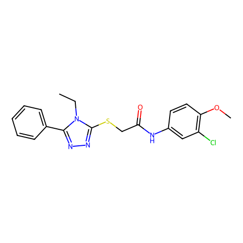 N-(3-chloro-4-methoxyphenyl)-2-((4-ethyl-5-phenyl-4H-1,2,4-triazol-3-yl)thio)acetamide structure