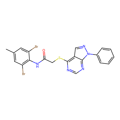 N-(2,6-dibromo-4-methylphenyl)-2-(1-phenylpyrazolo[3,4-d]pyrimidin-4-yl)sulfanylacetamide structure