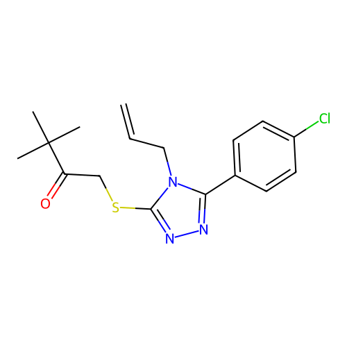 1-((4-allyl-5-(4-chlorophenyl)-4H-1,2,4-triazol-3-yl)thio)-3,3-dimethylbutan-2-one structure
