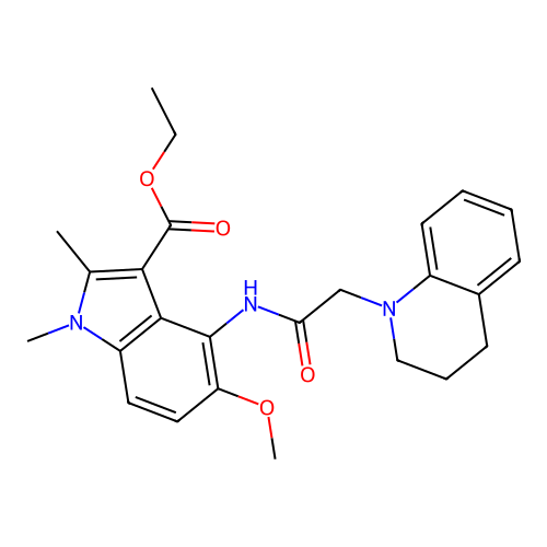 ethyl 4-(2-(3,4-dihydroquinolin-1(2H)-yl)acetamido)-5-methoxy-1,2-dimethyl-1H-indole-3-carboxylate structure