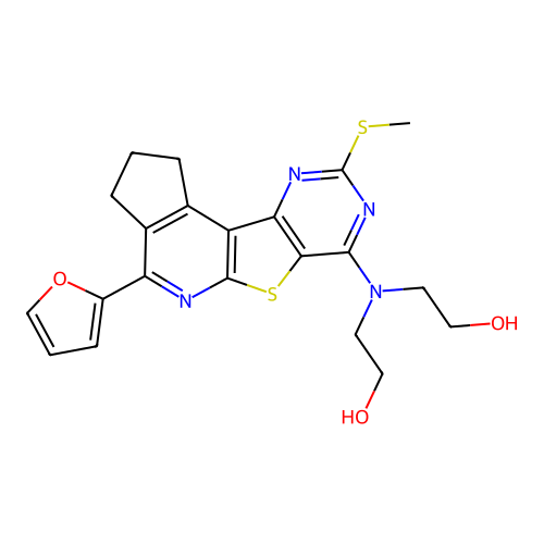 2,2'-((4-(furan-2-yl)-9-(methylthio)-2,3-dihydro-1H-cyclopenta[4',5']pyrido[3',2':4,5]thieno[3,2-d]pyrimidin-7-yl)azanediyl)diethanol structure