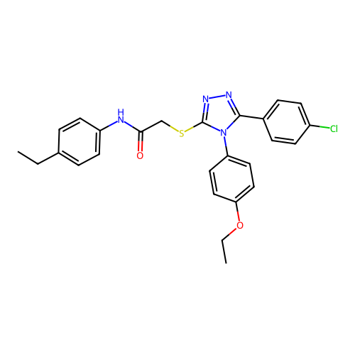 2-[[5-(4-chlorophenyl)-4-(4-ethoxyphenyl)-1,2,4-triazol-3-yl]sulfanyl]-N-(4-ethylphenyl)acetamide structure