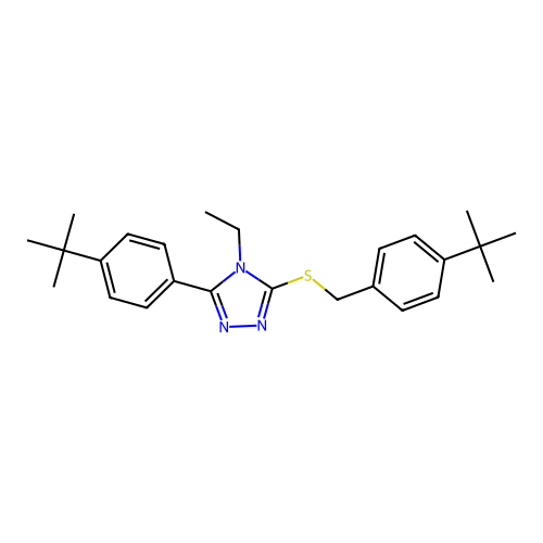 3-((4-(tert-butyl)benzyl)thio)-5-(4-(tert-butyl)phenyl)-4-ethyl-4H-1,2,4-triazole structure