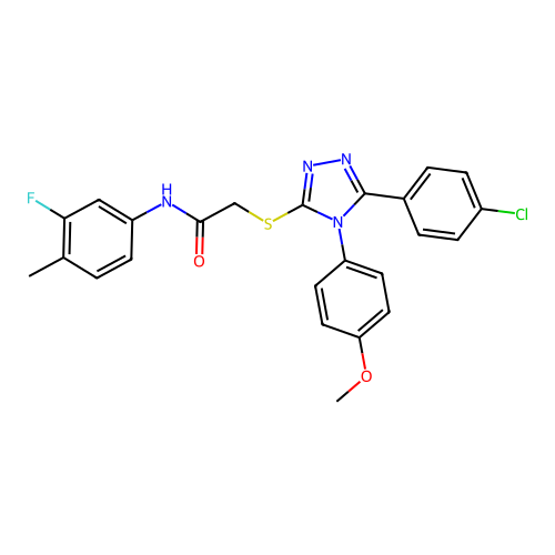 2-{[5-(4-chlorophenyl)-4-(4-methoxyphenyl)-4H-1,2,4-triazol-3-yl]sulfanyl}-N-(3-fluoro-4-methylphenyl)acetamide structure