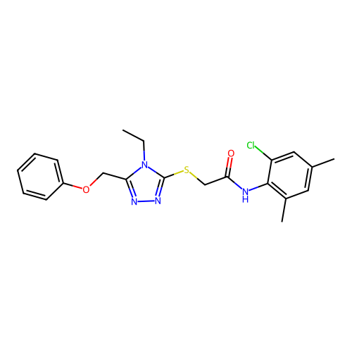 N-(2-chloro-4,6-dimethylphenyl)-2-{[4-ethyl-5-(phenoxymethyl)-4H-1,2,4-triazol-3-yl]sulfanyl}acetamide structure