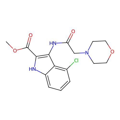 methyl 4-chloro-3-[(morpholin-4-ylacetyl)amino]-1H-indole-2-carboxylate structure