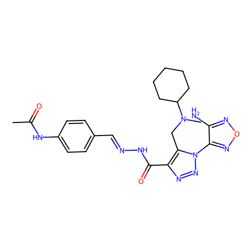 (E)-N-(4-((2-(1-(4-amino-1,2,5-oxadiazol-3-yl)-5-((cyclohexyl(methyl)amino)methyl)-1H-1,2,3-triazole-4-carbonyl)hydrazono)methyl)phenyl)acetamide structure
