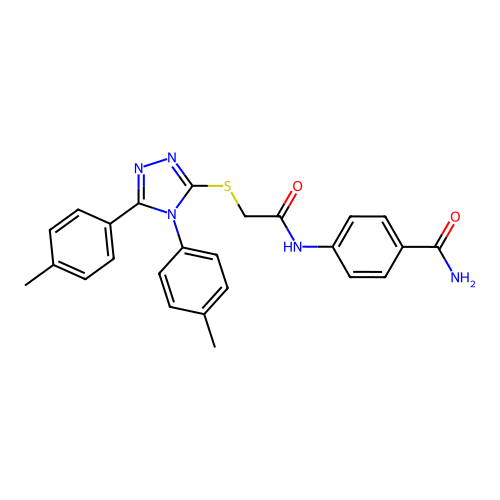 4-(2-((4,5-di-p-tolyl-4H-1,2,4-triazol-3-yl)thio)acetamido)benzamide structure
