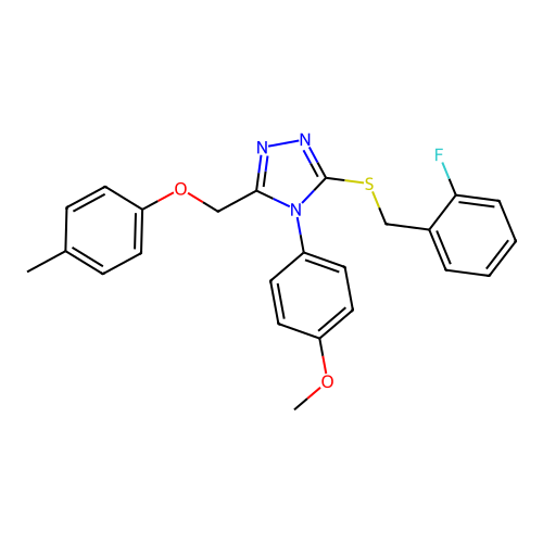 3-[(2-fluorophenyl)methylsulfanyl]-4-(4-methoxyphenyl)-5-[(4-methylphenoxy)methyl]-1,2,4-triazole structure