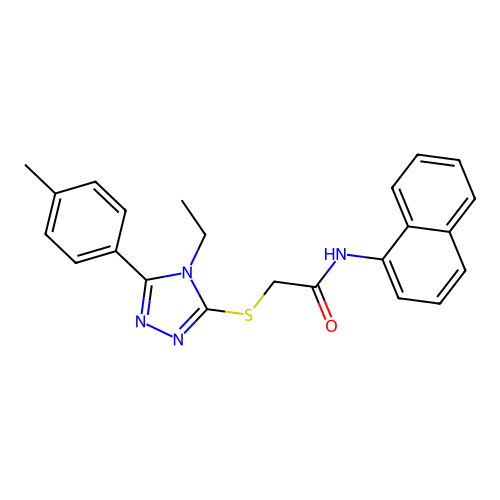 2-((4-ethyl-5-(p-tolyl)-4H-1,2,4-triazol-3-yl)thio)-N-(naphthalen-1-yl)acetamide structure