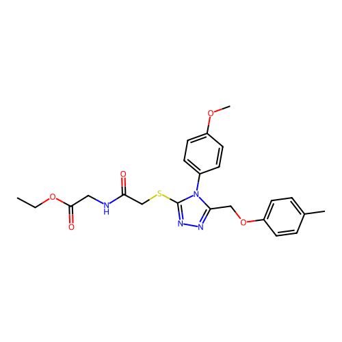 ethyl 2-(2-((4-(4-methoxyphenyl)-5-((p-tolyloxy)methyl)-4H-1,2,4-triazol-3-yl)thio)acetamido)acetate structure