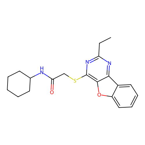 N-cyclohexyl-2-[(2-ethyl[1]benzofuro[3,2-d]pyrimidin-4-yl)sulfanyl]acetamide structure