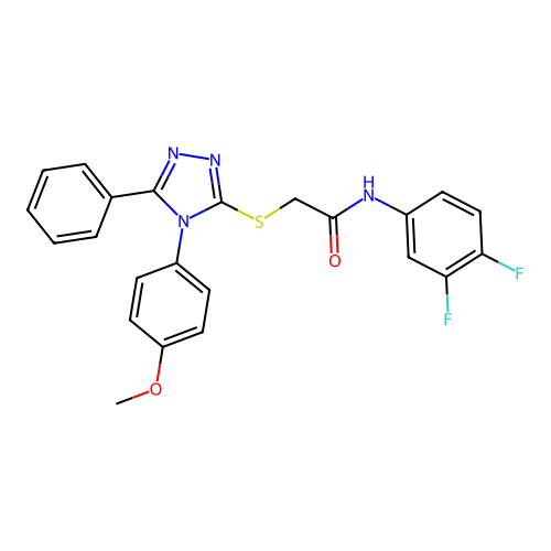 N-(3,4-difluorophenyl)-2-[[4-(4-methoxyphenyl)-5-phenyl-1,2,4-triazol-3-yl]sulfanyl]acetamide structure
