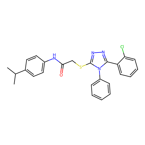 2-[[5-(2-chlorophenyl)-4-phenyl-1,2,4-triazol-3-yl]sulfanyl]-N-(4-propan-2-ylphenyl)acetamide structure