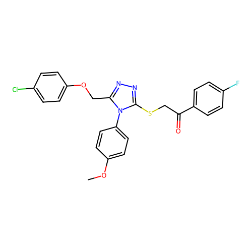 2-((5-((4-chlorophenoxy)methyl)-4-(4-methoxyphenyl)-4H-1,2,4-triazol-3-yl)thio)-1-(4-fluorophenyl)ethanone structure