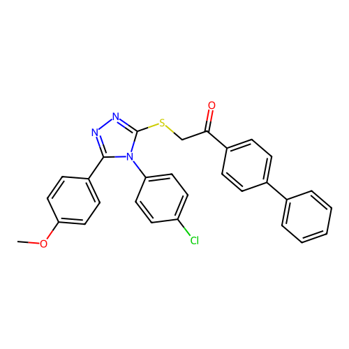 2-[[4-(4-chlorophenyl)-5-(4-methoxyphenyl)-1,2,4-triazol-3-yl]sulfanyl]-1-(4-phenylphenyl)ethanone structure