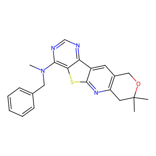 N-benzyl-N,8,8-trimethyl-7,10-dihydro-8H-pyrano[3'',4'':5',6']pyrido[3',2':4,5]thieno[3,2-d]pyrimidin-4-amine structure