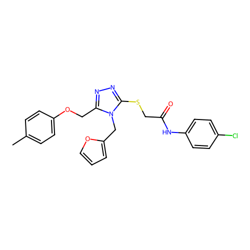 N-(4-chlorophenyl)-2-((4-(furan-2-ylmethyl)-5-((p-tolyloxy)methyl)-4H-1,2,4-triazol-3-yl)thio)acetamide structure