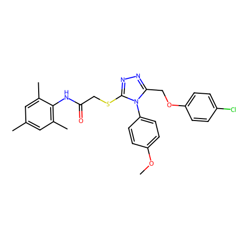 2-((5-((4-chlorophenoxy)methyl)-4-(4-methoxyphenyl)-4H-1,2,4-triazol-3-yl)thio)-N-mesitylacetamide structure