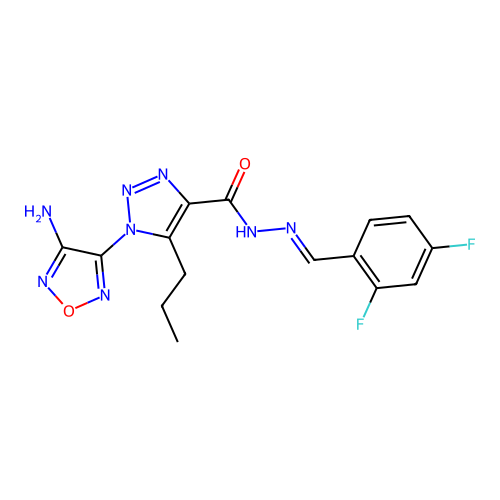 (E)-1-(4-amino-1,2,5-oxadiazol-3-yl)-N'-(2,4-difluorobenzylidene)-5-propyl-1H-1,2,3-triazole-4-carbohydrazide structure