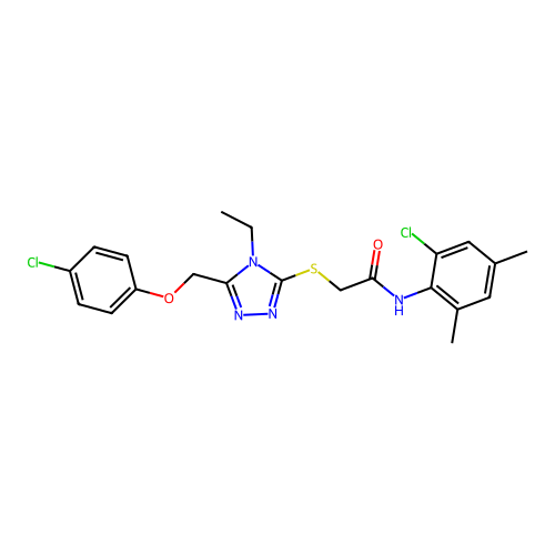 N-(2-chloro-4,6-dimethylphenyl)-2-((5-((4-chlorophenoxy)methyl)-4-ethyl-4H-1,2,4-triazol-3-yl)thio)acetamide structure