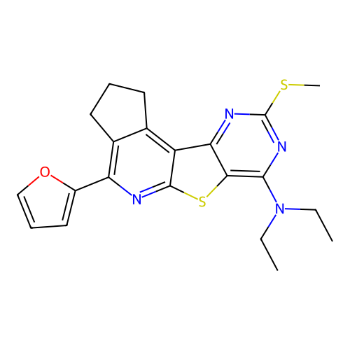 N,N-diethyl-4-(furan-2-yl)-9-(methylsulfanyl)-2,3-dihydro-1H-cyclopenta[4',5']pyrido[3',2':4,5]thieno[3,2-d]pyrimidin-7-amine structure