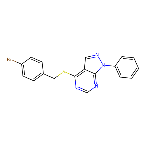 4-[(4-bromobenzyl)sulfanyl]-1-phenyl-1H-pyrazolo[3,4-d]pyrimidine structure