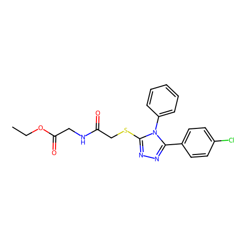 Ethyl 2-[[2-[[5-(4-chlorophenyl)-4-phenyl-1,2,4-triazol-3-yl]sulfanyl]acetyl]amino]acetate structure