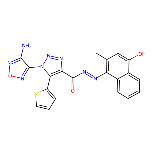 (E)-1-(4-amino-1,2,5-oxadiazol-3-yl)-N'-(2-methyl-4-oxonaphthalen-1(4H)-ylidene)-5-(thiophen-2-yl)-1H-1,2,3-triazole-4-carbohydrazide structure