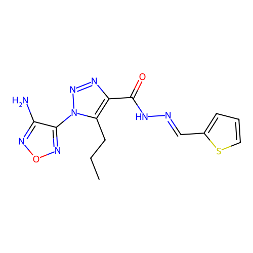 (E)-1-(4-amino-1,2,5-oxadiazol-3-yl)-5-propyl-N'-(thiophen-2-ylmethylene)-1H-1,2,3-triazole-4-carbohydrazide structure