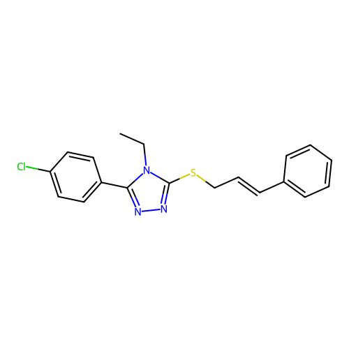 3-(4-chlorophenyl)-4-ethyl-5-{[(2E)-3-phenylprop-2-en-1-yl]sulfanyl}-4H-1,2,4-triazole structure