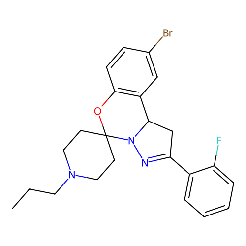 9'-bromo-2'-(2-fluorophenyl)-1-propyl-1',10b'-dihydrospiro[piperidine-4,5'-pyrazolo[1,5-c][1,3]benzoxazine] structure