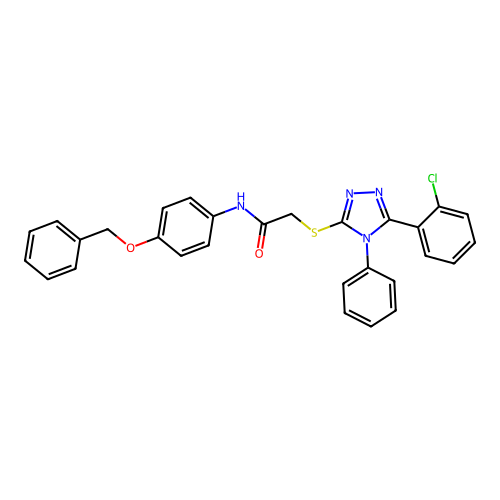 2-[[5-(2-chlorophenyl)-4-phenyl-1,2,4-triazol-3-yl]sulfanyl]-N-(4-phenylmethoxyphenyl)acetamide structure