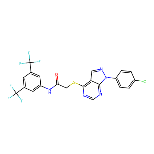 N-(3,5-bis(trifluoromethyl)phenyl)-2-((1-(4-chlorophenyl)-1H-pyrazolo[3,4-d]pyrimidin-4-yl)thio)acetamide structure