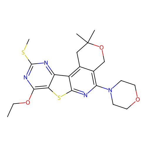 8-ethoxy-2,2-dimethyl-10-(methylsulfanyl)-5-(morpholin-4-yl)-1,4-dihydro-2H-pyrano[4'',3'':4',5']pyrido[3',2':4,5]thieno[3,2-d]pyrimidine structure
