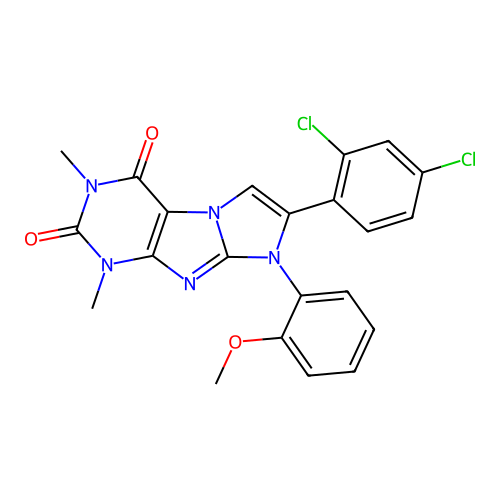 7-(2,4-dichlorophenyl)-8-(2-methoxyphenyl)-1,3-dimethyl-1H-imidazo[2,1-f]purine-2,4(3H,8H)-dione structure