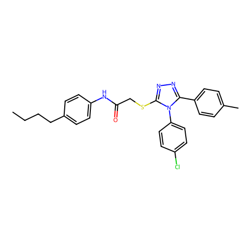 N-(4-butylphenyl)-2-[[4-(4-chlorophenyl)-5-(4-methylphenyl)-1,2,4-triazol-3-yl]sulfanyl]acetamide structure