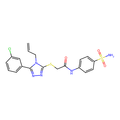 2-[[5-(3-chlorophenyl)-4-prop-2-enyl-1,2,4-triazol-3-yl]sulfanyl]-N-(4-sulfamoylphenyl)acetamide structure