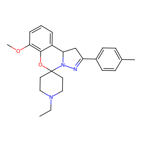 1'-ethyl-7-methoxy-2-(p-tolyl)-1,10b-dihydrospiro[benzo[e]pyrazolo[1,5-c][1,3]oxazine-5,4'-piperidine] structure