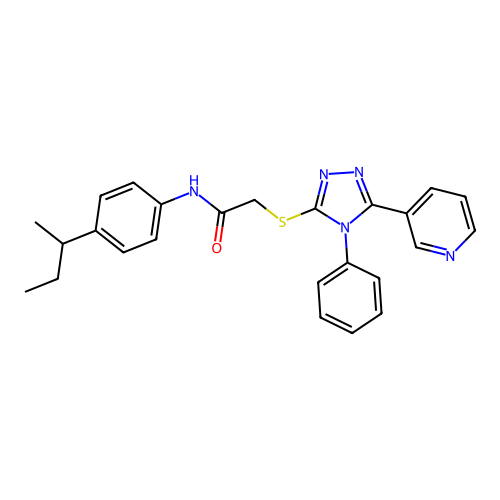 N-(4-butan-2-ylphenyl)-2-[(4-phenyl-5-pyridin-3-yl-1,2,4-triazol-3-yl)sulfanyl]acetamide structure