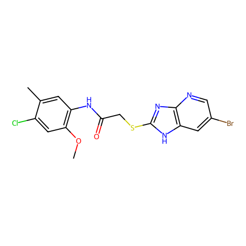 2-((6-bromo-3H-imidazo[4,5-b]pyridin-2-yl)thio)-N-(4-chloro-2-methoxy-5-methylphenyl)acetamide structure