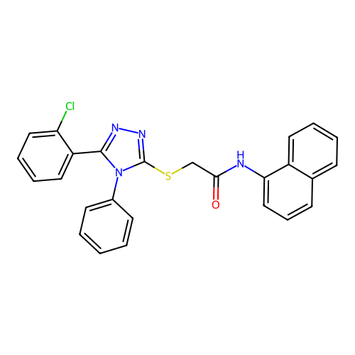 2-((5-(2-chlorophenyl)-4-phenyl-4H-1,2,4-triazol-3-yl)thio)-N-(naphthalen-1-yl)acetamide structure