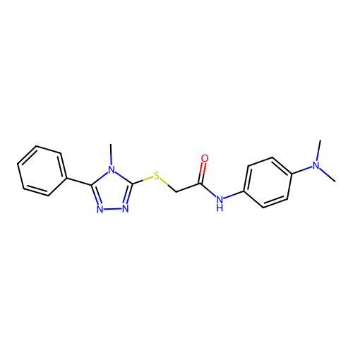 N-(4-(dimethylamino)phenyl)-2-((4-methyl-5-phenyl-4H-1,2,4-triazol-3-yl)thio)acetamide structure