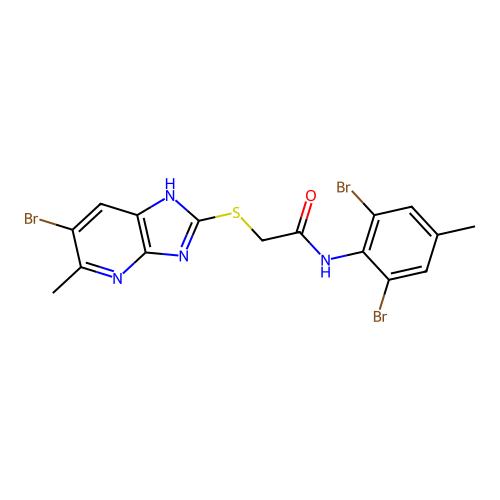 2-[(6-bromo-5-methyl-1H-imidazo[4,5-b]pyridin-2-yl)sulfanyl]-N-(2,6-dibromo-4-methylphenyl)acetamide structure