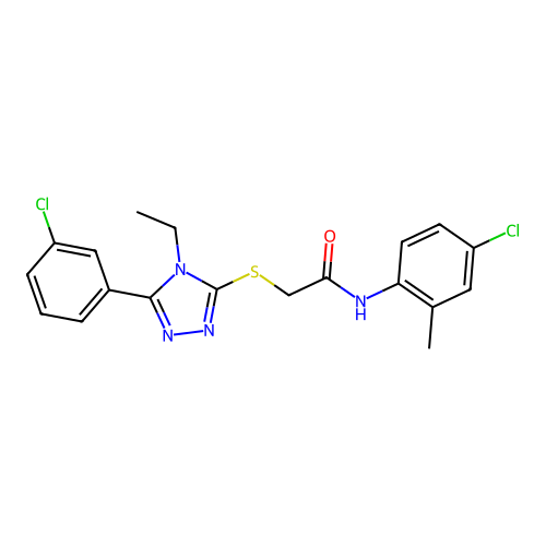 N-(4-chloro-2-methylphenyl)-2-{[5-(3-chlorophenyl)-4-ethyl-4H-1,2,4-triazol-3-yl]sulfanyl}acetamide structure