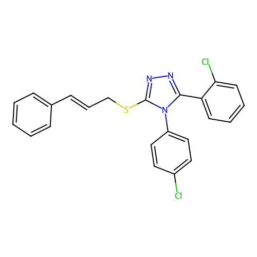 3-(2-chlorophenyl)-4-(4-chlorophenyl)-5-{[(2E)-3-phenylprop-2-en-1-yl]sulfanyl}-4H-1,2,4-triazole structure