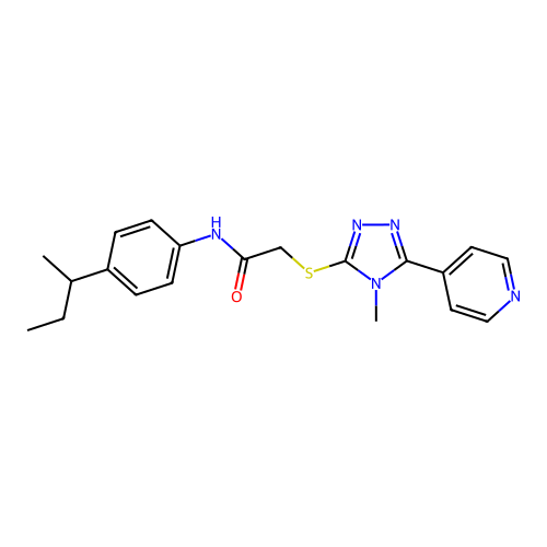 2-(4-methyl-5-(4-pyridyl)(1,2,4-triazol-3-ylthio))-N-[4-(methylpropyl)phenyl]a cetamide structure