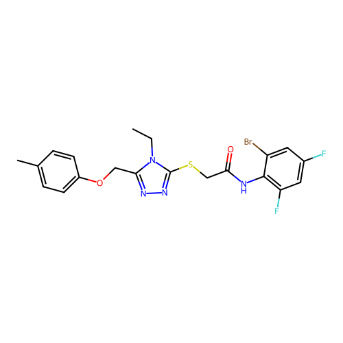 N-(2-bromo-4,6-difluorophenyl)-2-((4-ethyl-5-((p-tolyloxy)methyl)-4H-1,2,4-triazol-3-yl)thio)acetamide structure