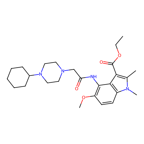 4-[2-(4-Cyclohexyl-piperazin-1-yl)-acetylamino]-5-methoxy-1,2-dimethyl-1H-indole-3-carboxylic acid  ethyl ester structure
